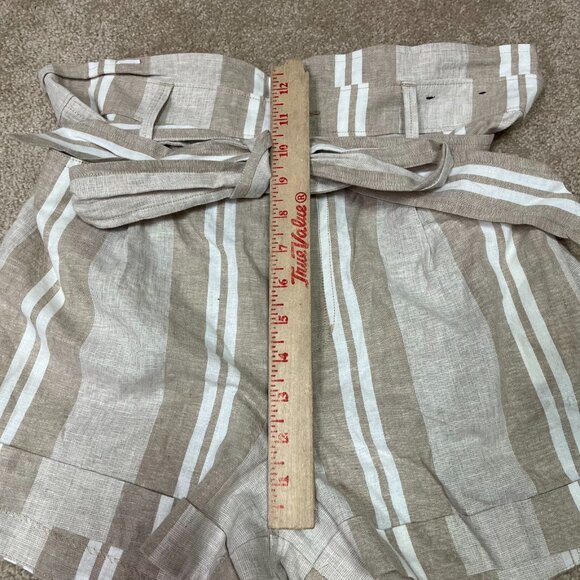 Express Shorts Tan White Striped Linen Blend Belted High Rise Women's Medium - Picture 3 of 9